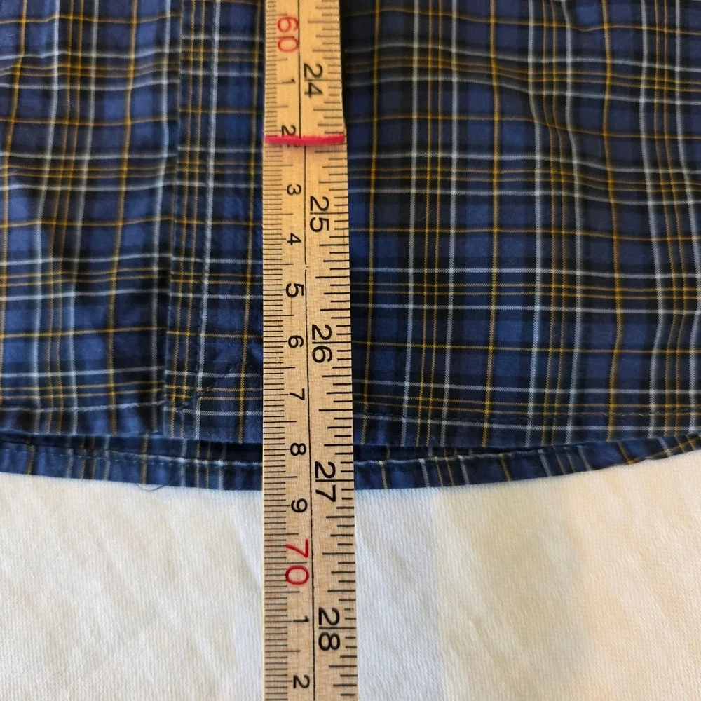 Ralph Lauren Boys Navy Blue Plaid Button-Down Shirt with Yellow Pony